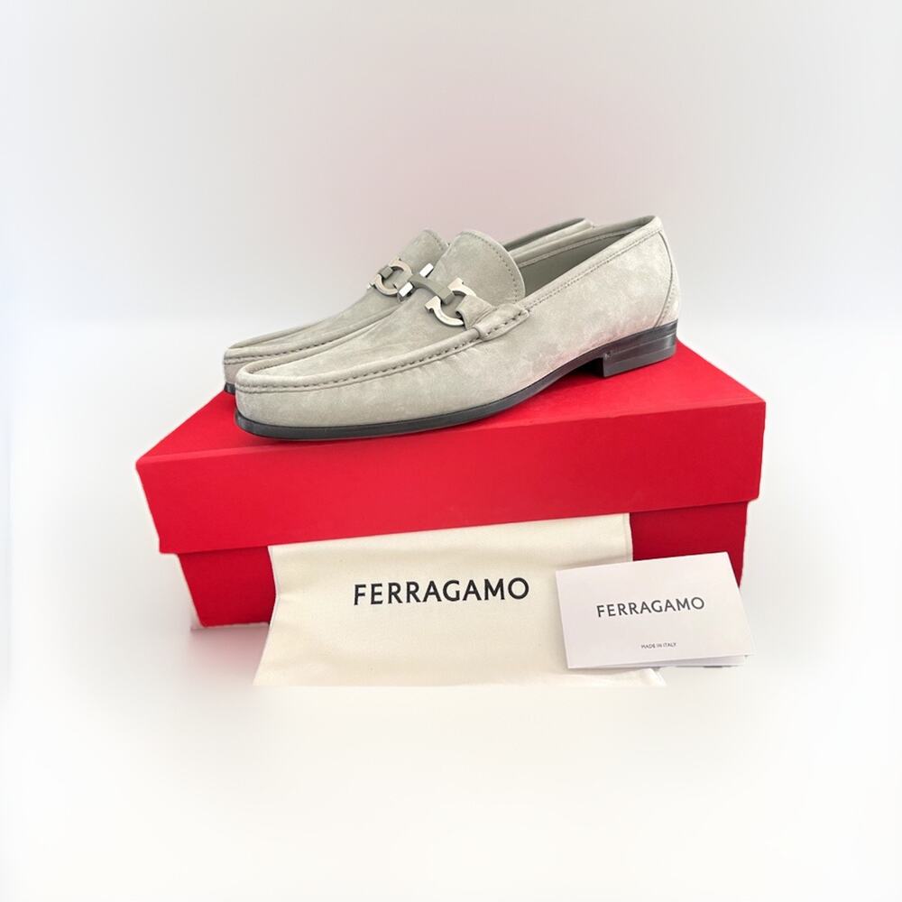 New Salvatore Ferragamo Grandioso Ash Grey Suede Loafer Slip Mens Sz 12 E